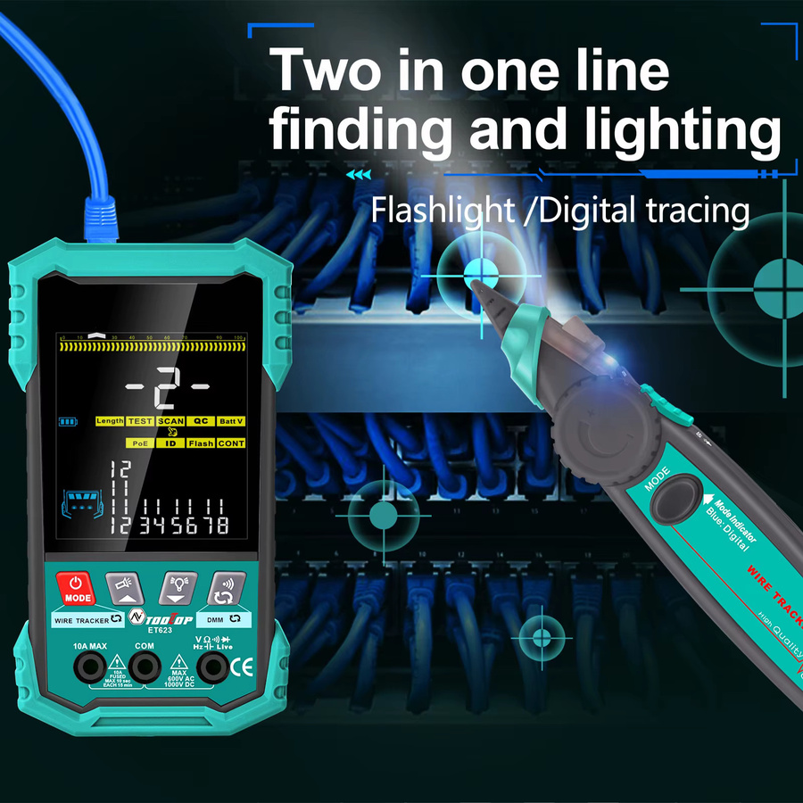 TOOLTOP ET622/623 Netzwerkkabel-Tester mit PoE-Test, QC-Crimping, Breakpoint-Detection und 400m Kabellängenmessung - Bild 3