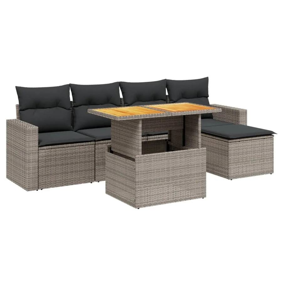 vidaXL 6-teilige Garten-Sofagarnitur in L-Form aus grauem Poly-Rattan mit Kissen und pulverbeschichtetem Stahlrahmen - Bild 2