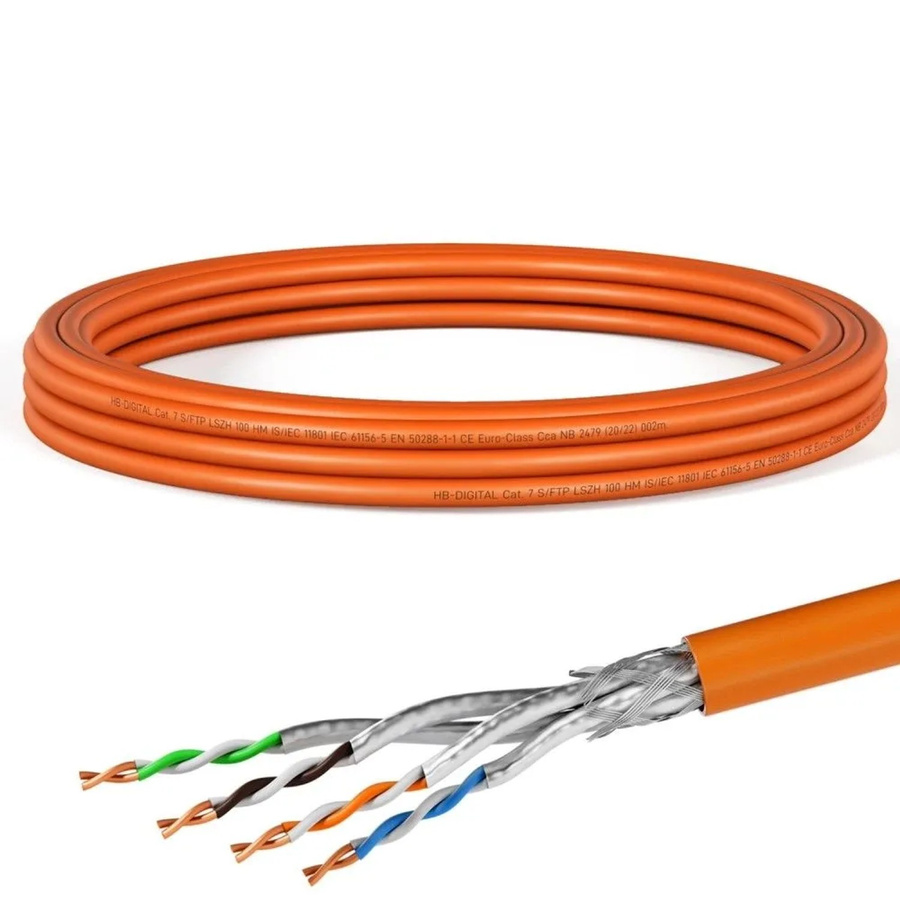 hb-digital CAT 7 Netzwerkkabel S/FTP AWG23 LSZH Ethernet LAN Kabel Orange, Länge: 5 m - Bild 2