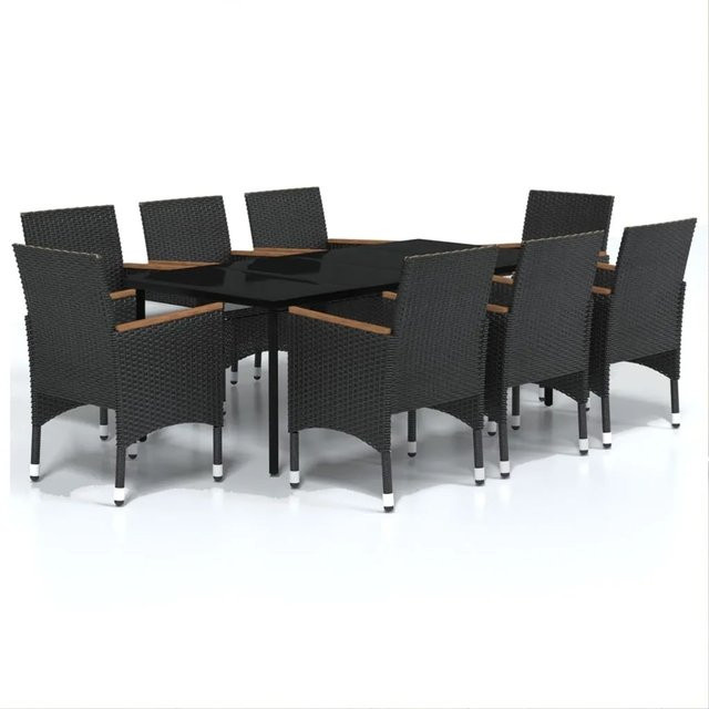 vidaXL 9-teilige Garten-Essgruppe aus PE-Rattan und Akazienholz mit Kissen in Schwarz - Bild 1