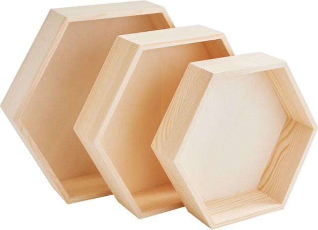 VBS Tablett Sechseck aus Holz in Braun und Beige - Bild 1