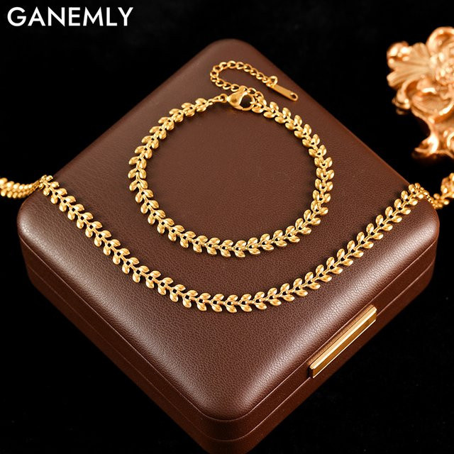 GANEMLY Schmuck-Set Edelstahl, Gold, Damen, Kopf von Weizen - Bild 1
