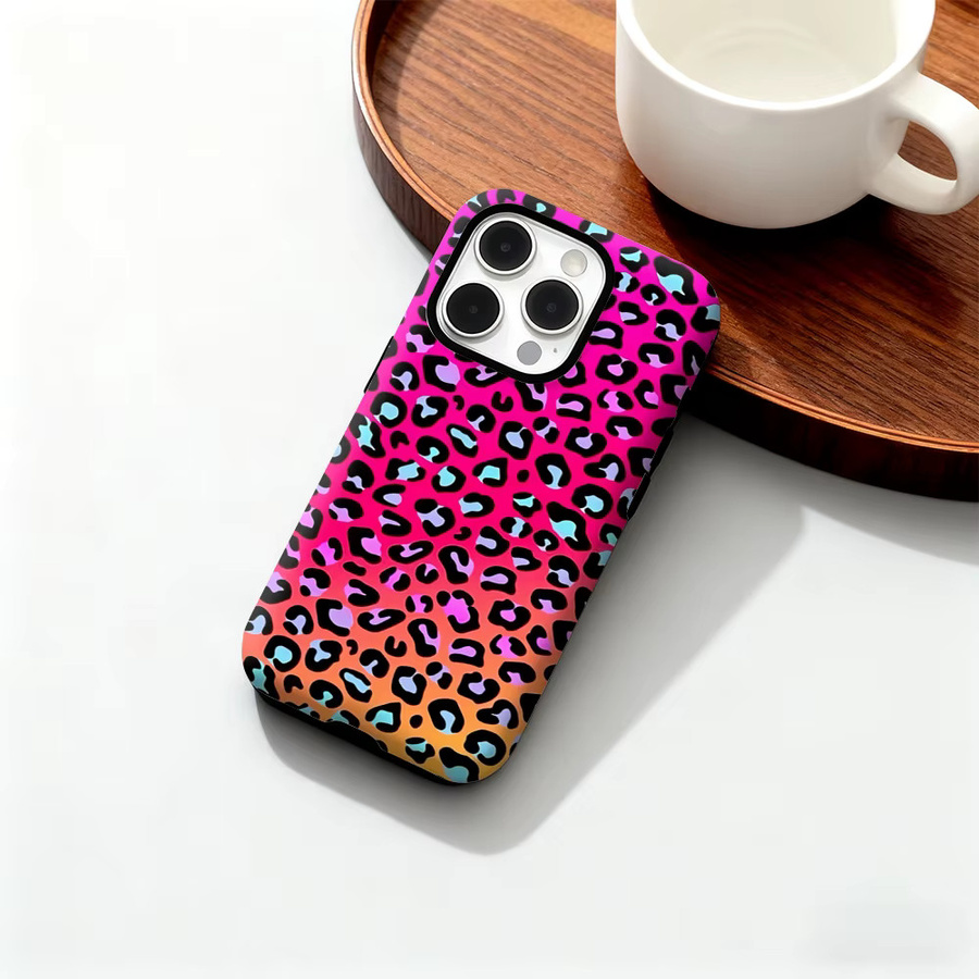 Potdemiel Handyhülle Neon Leopard Design für iPhone 17 16 15 14 13 12 Pro Max Plus mit doppelschichtiger Rückseite in Multicolour - Bild 6