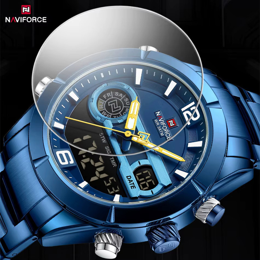 NAVIFORCE Chronograph Herrenuhr, Quarz, Edelstahl, Blau, Analog-Digital - Bild 5