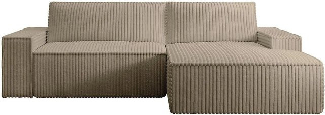 Vente-unique Schlafsofa Amelia in Taupe mit grob geripptem Cord-Bezug, L-Form, rechts Ausrichtung, Breite: 267 cm - Bild 1