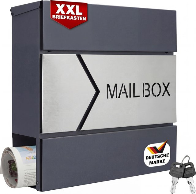 Briefkasten monzana Design in Anthrazit aus Edelstahl mit Zeitungsfach, B/T/H: 37 x 11 x 36,5 cm - Bild 1