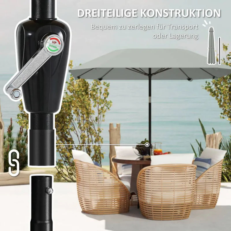 Outsunny Sonnenschirm aus Aluminium in Dunkelgrau mit Polyesterbespannung B/H/T: 233 x 240 x 233 cm - Bild 3