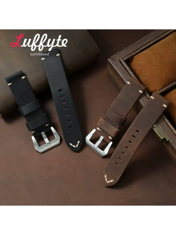 luffyte Uhrenarmband Crazy-Horse-Leder, Schwarz, Herren - Bild 2