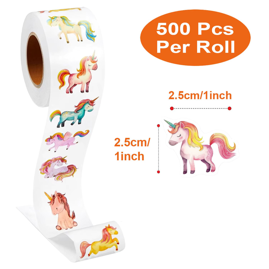 500 Stück Einhorn und Pegasus Aufkleber in Multicolour, Durchmesser: 2,5 cm, Motiv-Aufkleber als Lernbelohnung und Geschenkverzierung - Bild 2