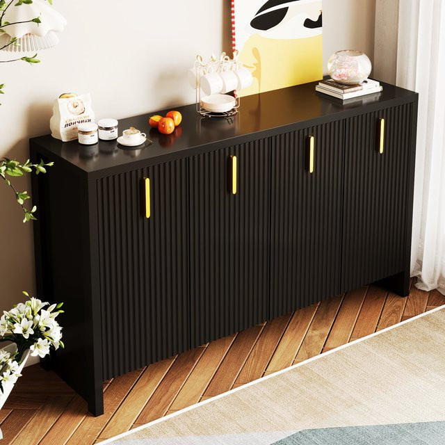 Modernes Sideboard GL Store in Schwarz mit vergoldeten Griffen und verstellbaren Einlegeböden für dein Wohnzimmer, Breite: 140 cm - Bild 1