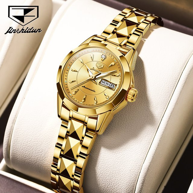 JSDUN Armbanduhr Automatik, Edelstahl, Gold, Damen - Bild 1