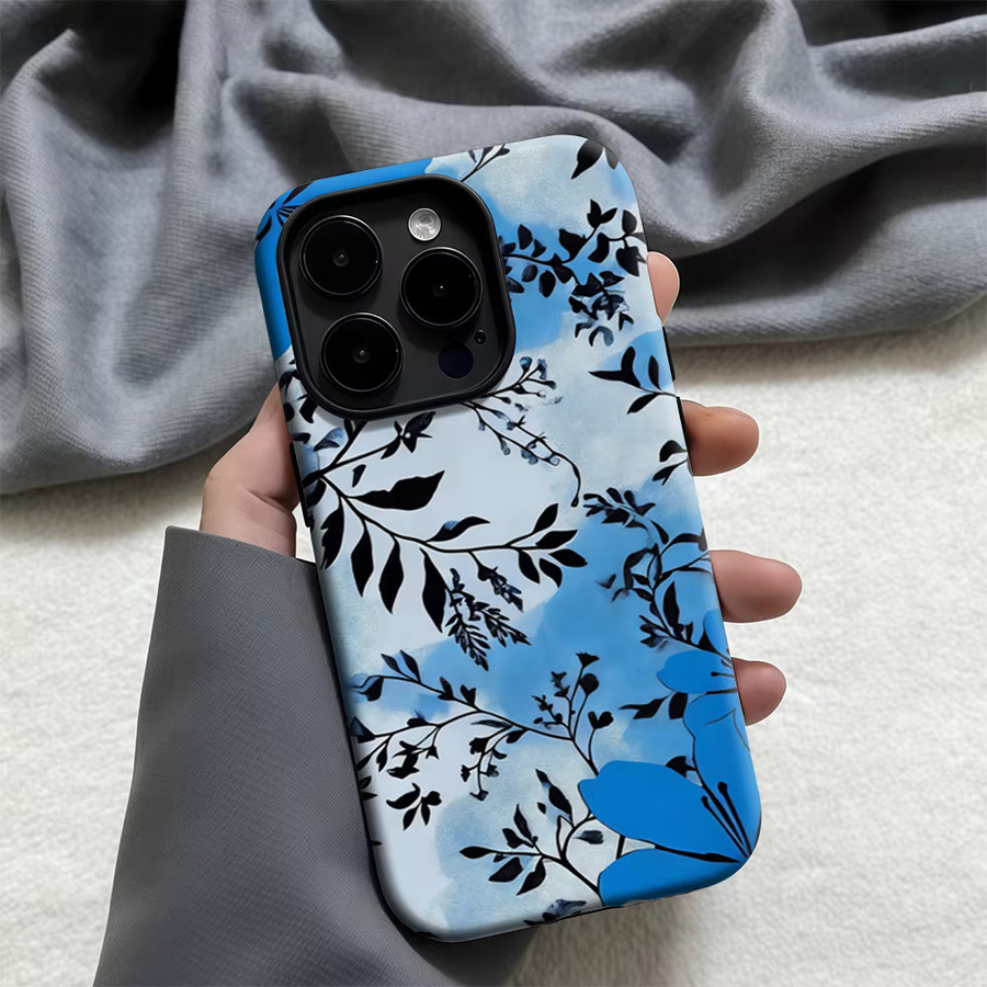 Casegame Matte Bumper Schutzhülle mit MagSafe für iPhone 17 16 15 14 13 Pro Max, Stoßfeste PC Hülle, Blau mit Lilien-Silhouette - Bild 2