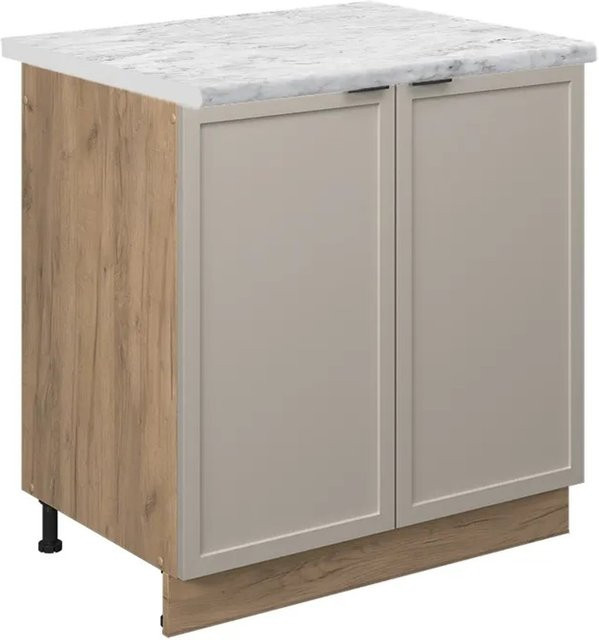 Vicco Spülenunterschrank Fame-Line Küchenunterschrank in Eiche Grau-Beige mit Marmor-Arbeitsplatte Breite: 80 cm - Bild 1