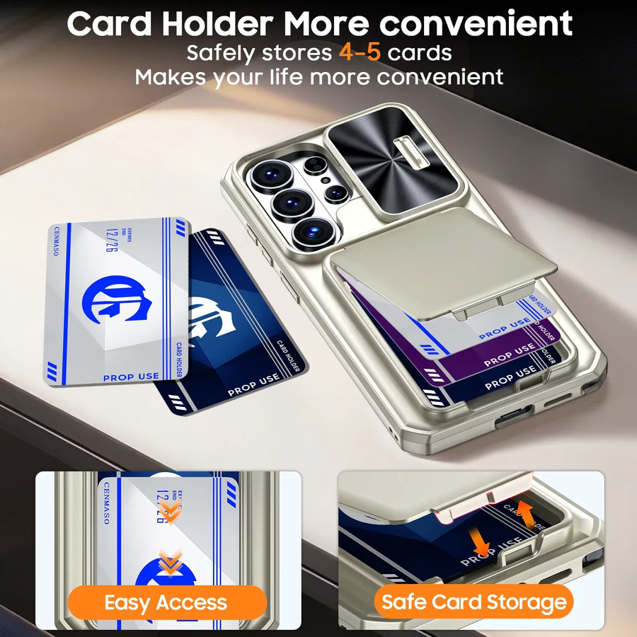 BANGZAO Wallet Case für Samsung Galaxy S26 Ultra mit Kartenhalter, Schiebe-Kameraabdeckung und Standfunktion in Titan - Bild 3