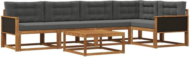 vidaXL Outdoor-Sofagarnitur L-Form aus massivem Akazienholz mit 6 Kissen in Anthrazit und Natur - Bild 1