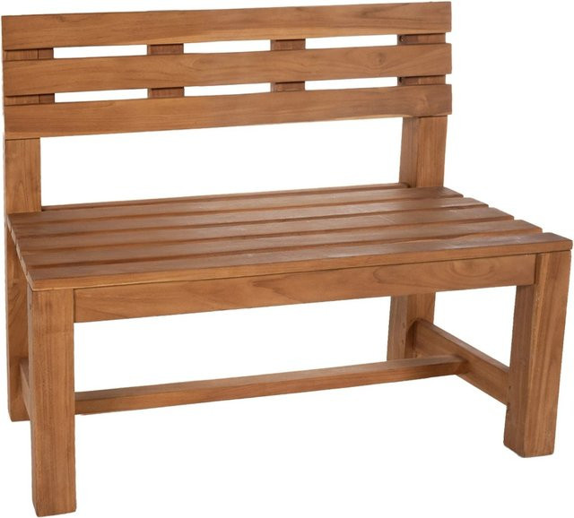 DELUKE Gartenbank CUGAD aus Teakholz in Goldbraun, wetterfeste Holzbank mit Lehne für Garten und Terrasse, B/T/H: 120 x 50 x 85 cm - Bild 1