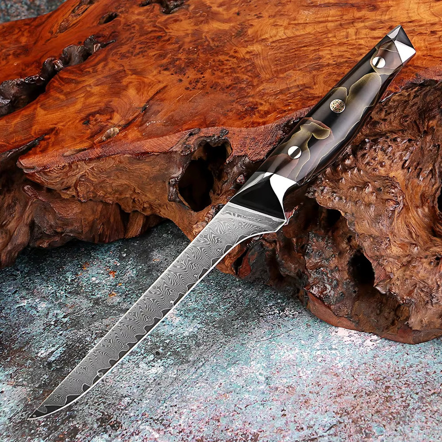 Xituo Filetmesser aus Damaststahl mit flexibler Klinge und Kupfer-Platin-Harz Griff in Multicolour, 15,24 cm - Bild 3