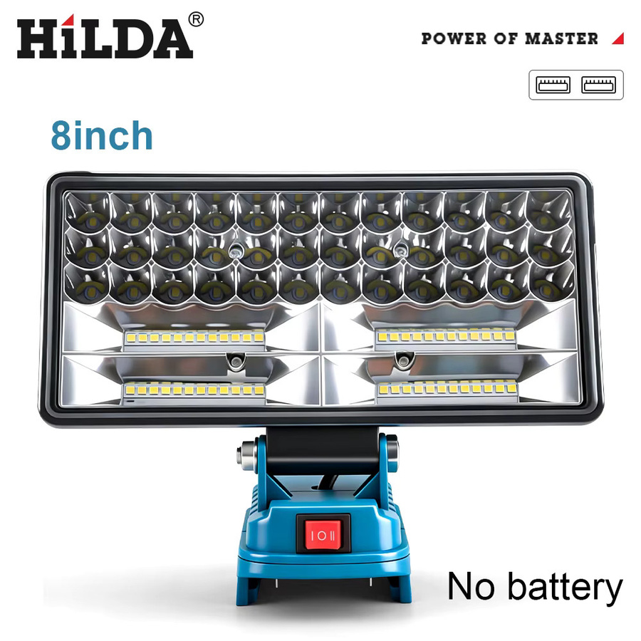 HILDA Kabellose LED-Arbeitsleuchte in Schwarz, verstellbare Taschenlampe und Campinglampe für Makita-Akkus - Bild 2