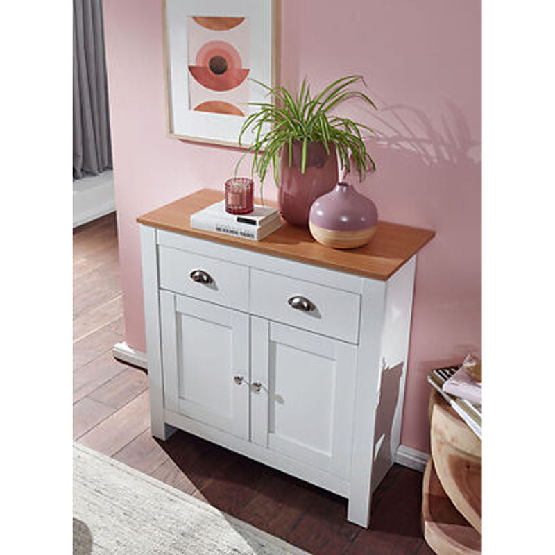 Wohnling Sideboard in Weiß und Buche mit Aluminium-Details, B/H/T: 79 x 81 x 34,5 cm - Bild 3