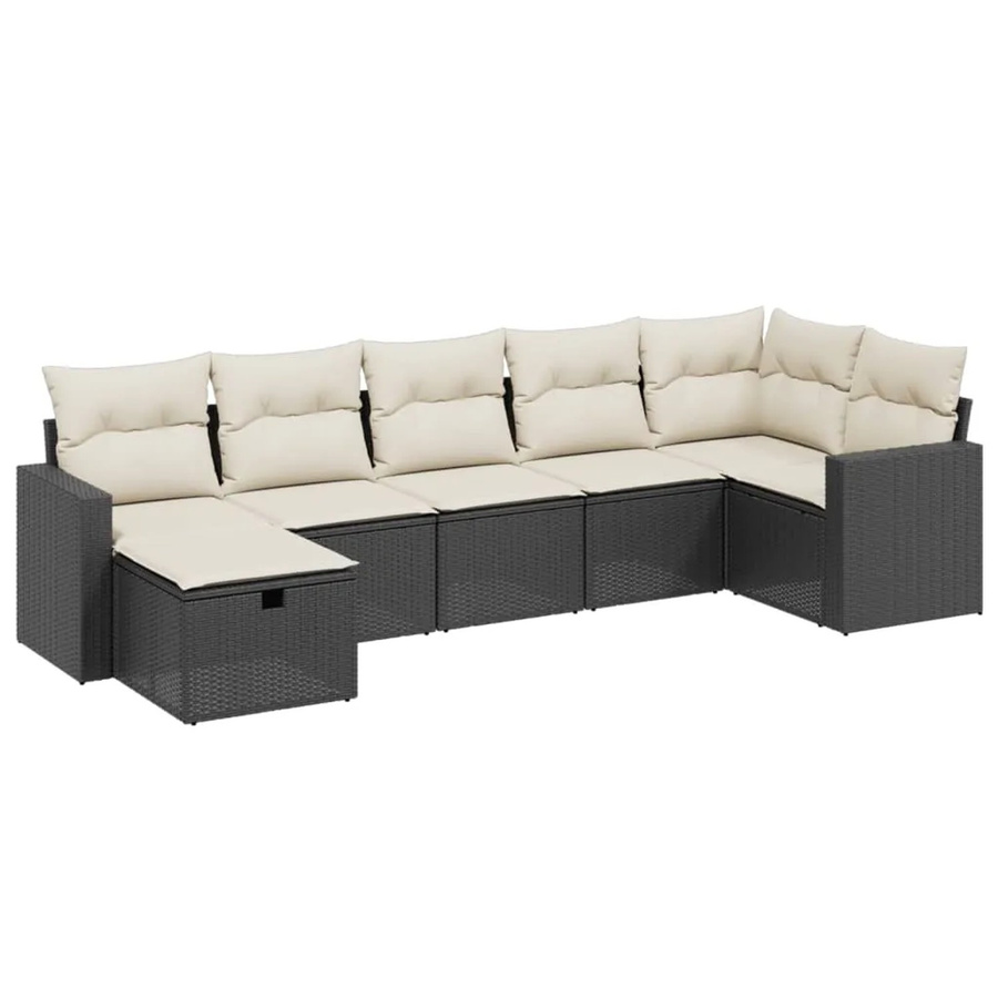 vidaXL 7-tlg Garten-Sofagarnitur aus Poly Rattan in Schwarz mit Kissen und Metallgestell - Bild 2