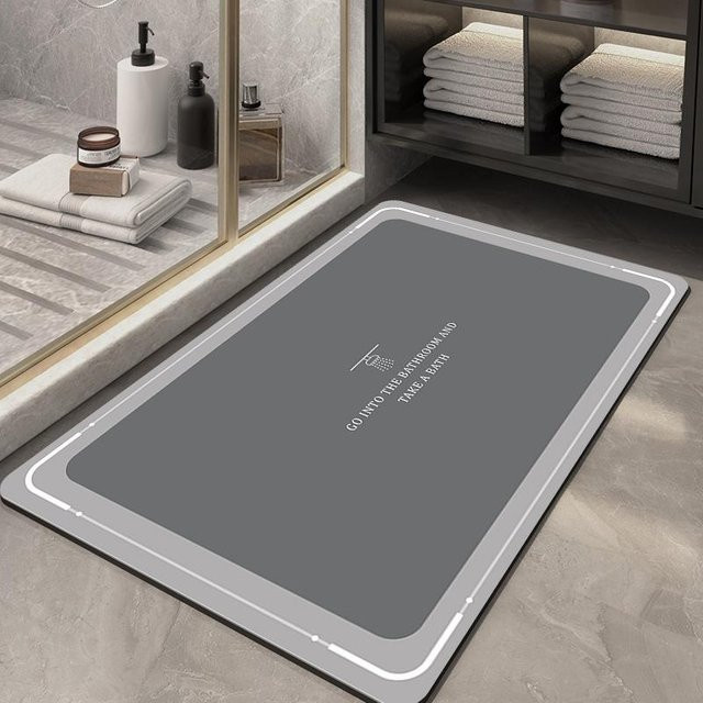 Yiran Furniture Kieselgur Fußmatte aus Diatomeenschlamm, grau, wasserabsorbierend und anti-rutsch, B/T: 60 x 40 cm - Bild 1