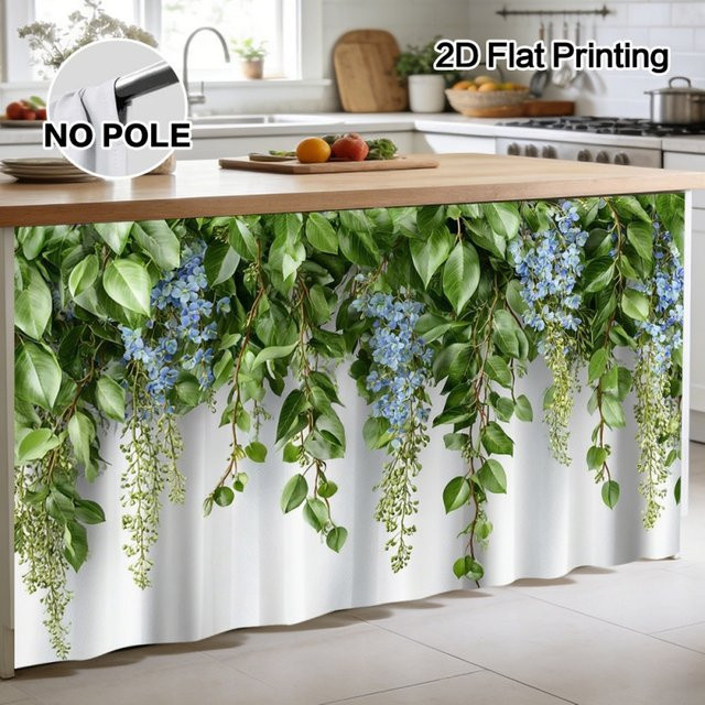 VIKAMA Küchenschrankvorhang mit Blumenranken-Design, halbtransparenter Sichtschutz für Küche und Bad mit Stangeneinschub - Bild 1