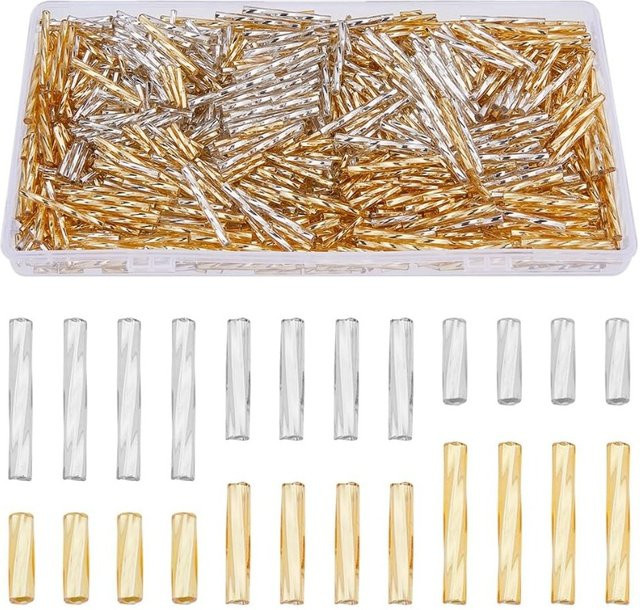 Glas-Bugle-Perlen, goldenes Silber, gedrehtes Rohr, Abstandsperlen, Unisex - Bild 1