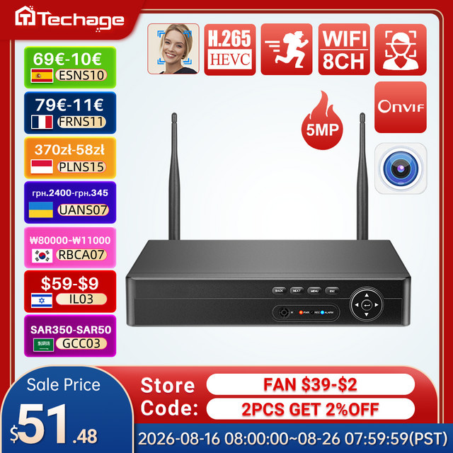 Techage H.265 NVR 8CH Wifi IP Kamera Sicherheitssystem in Schwarz mit 5MP/4MP Auflösung und P2P XMeye Pro ONVIF Unterstützung - Bild 1