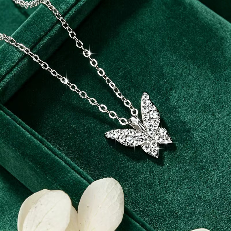 Lnngy Halskette, Schmetterlings-Anhänger, 585 Gold, Moissanit, Damen - Bild 2