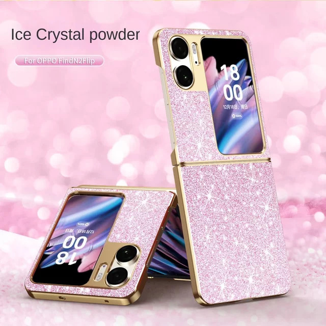Luxus Bling Glitter Handyhülle für OPPO Find N2 Flip 5G CPH243 in Gold und Pink, stoßfeste Hartplastik Schutzhülle - Bild 1