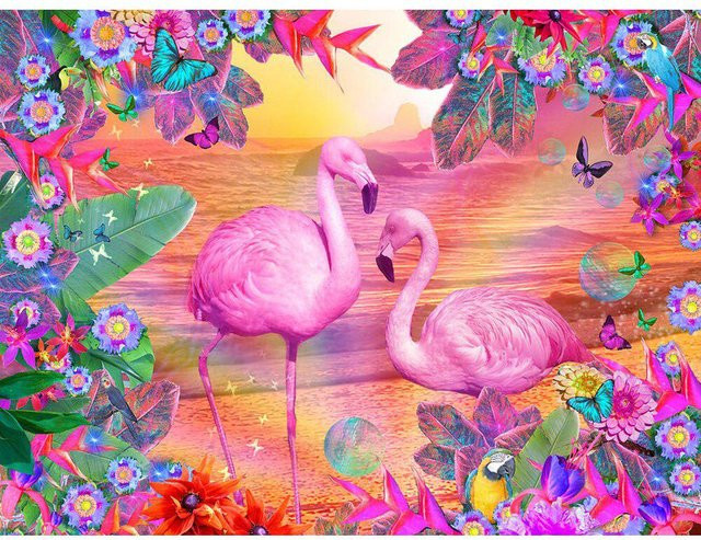 FIYO Diamantmalerei Flamingo Bild mit Strass-Perlenstickerei in Pink, B/H: 20 x 30 cm - Bild 1