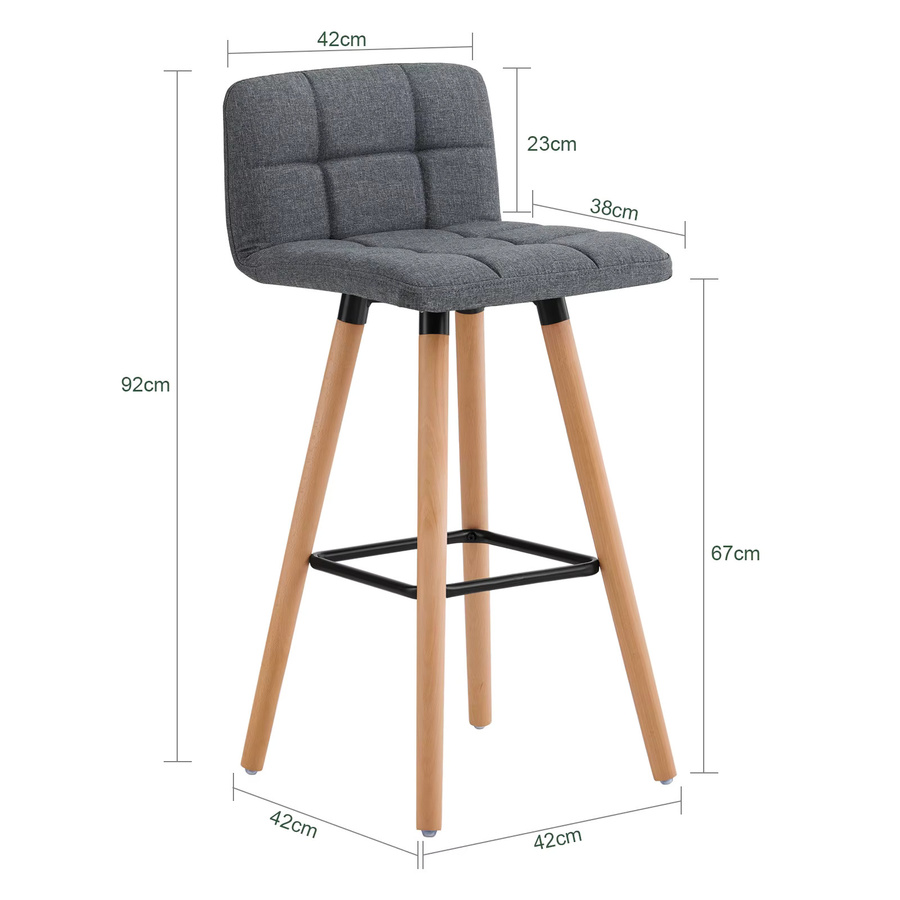 SoBuy 2er Set Barhocker mit Rücklehne in Dunkelgrau, gesteppte Polsterung, Sitzhöhe: 68 cm - Bild 2