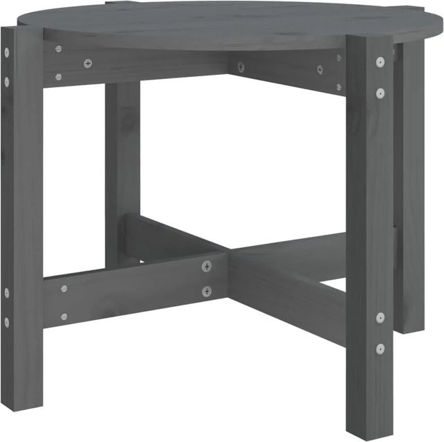 vidaXL Couchtisch aus massivem Kiefernholz in Grau mit runder Form und rustikaler Optik, Durchmesser: 62,5 cm, Höhe: 45 cm - Bild 1