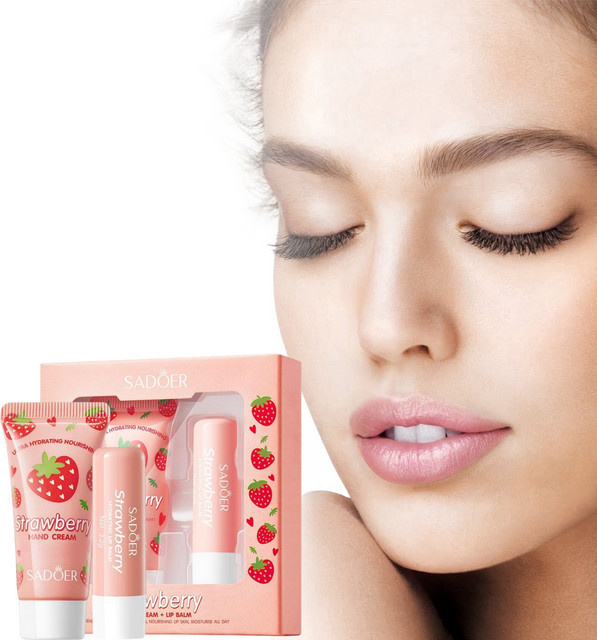 Sadoer Erdbeer Handcreme und Lippenbalsam-Set, Unisex - Bild 1