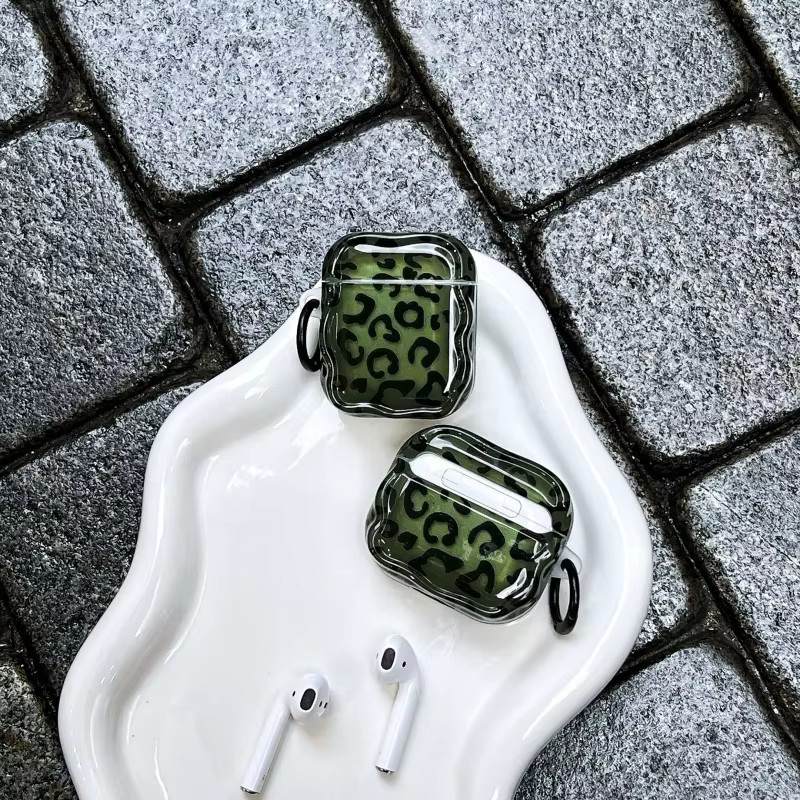 Stoßfestes Kopfhörer-Etui mit Leopardenmuster und Ring für AirPods 1, 2, 3, 4, Pro, Pro 2, Pro 3 in Dunkelgrün - Bild 5