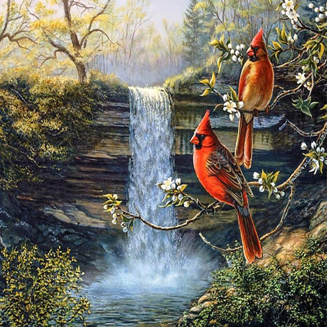 FIYO Diamant Stickerei Set Vogel und Wasserfall als DIY Mosaik Wandkunst in Grau, B/H: 30 x 30 cm - Bild 1