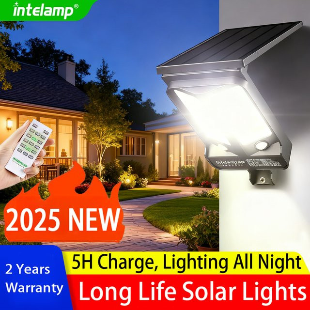 Intelamp Solarlampe für den Außenbereich mit Bewegungsmelder, IP65 wasserdicht, moderne Solarleuchte in Schwarz für Garten und Hof - Bild 1