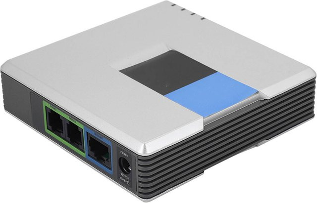 Linksys VoIP-Gateway Internet-Telefon Adapter mit 2 Ports und SIP RJ45-Kabel in Silber - Bild 1