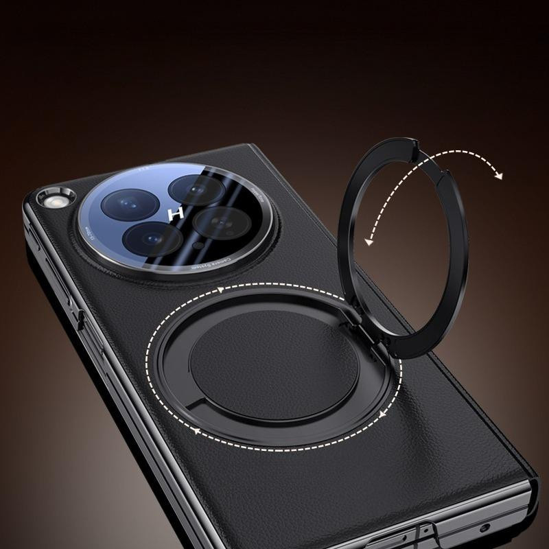 ELVEV Magnetische Klapphülle für OPPO Find N6 aus PU-Leder mit 360 Grad drehbarem Ringhalter in Schwarz - Bild 2