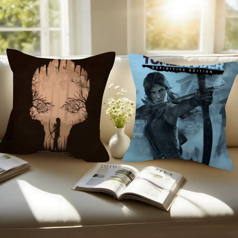 Lara Croft Tomb Raider Kissenbezug mit Grafikdesign für dein Zuhause oder Büro, quadratisch, Breite: 30 cm, Höhe: 30 cm - Bild 1