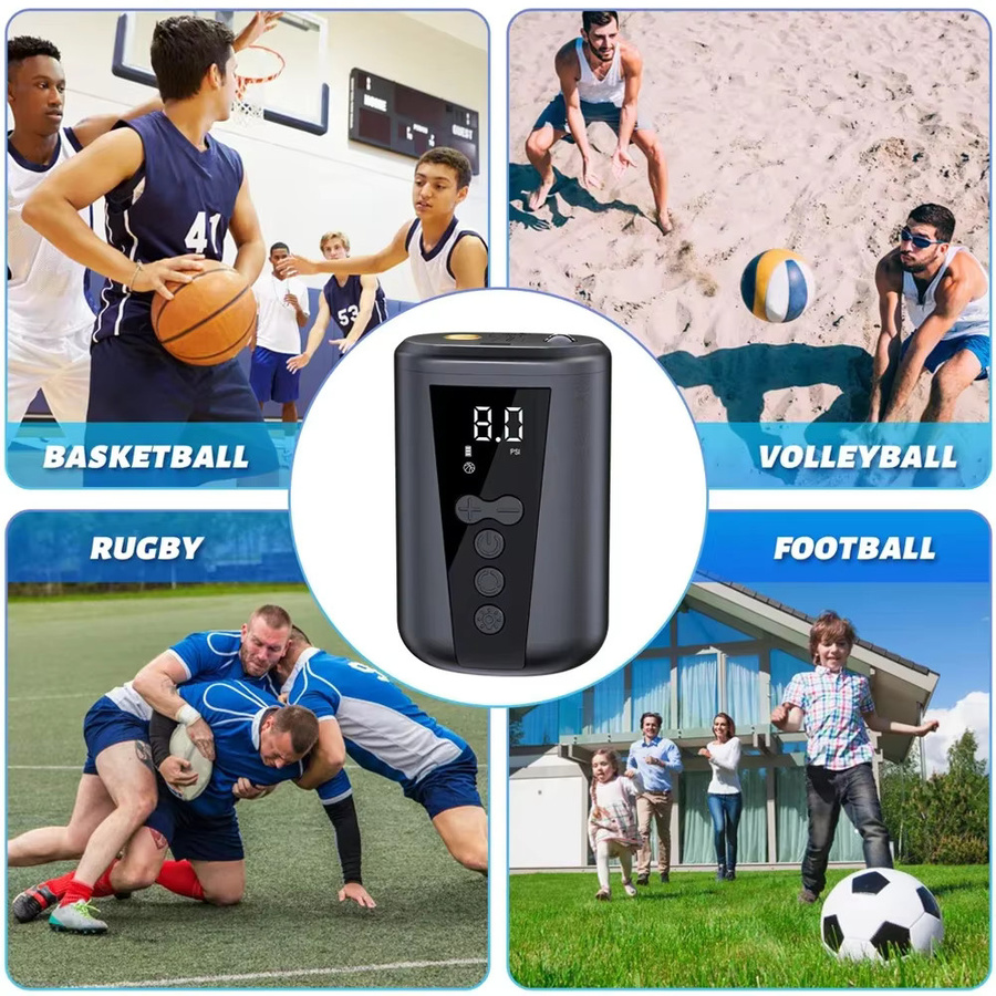 EAFC Digitale Ball-Luftpumpe in Schwarz mit LED-Licht und Manometer, kabelloser Luftkompressor für Fußball, Volleyball und Basketball - Bild 5