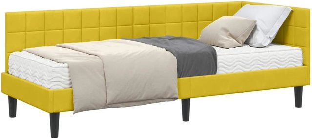vidaXL Eckbettgestell mit Matratze und Kopfteil aus Samt in Gelb, 90 x 200 cm - Bild 1