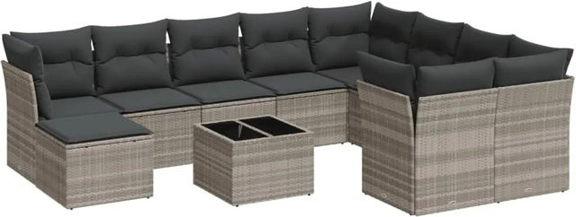 vidaXL 11-teilige Garten-Sofagarnitur in L-Form aus Polyrattan mit hellgrauen Kissen - Bild 1