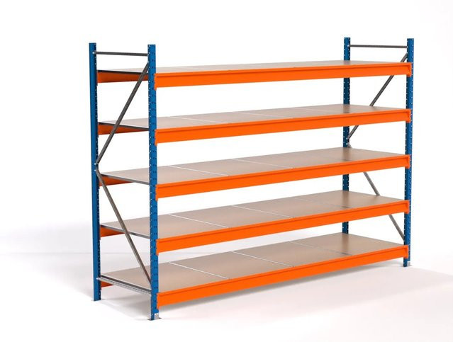 PROREGAL Industrie Weitspannregal MAXIMUS PRO Lagerregal mit 5 Spanplatten-Fachböden, H x B x T: 200 x 275 x 80 cm, Blau/Orange - Bild 1