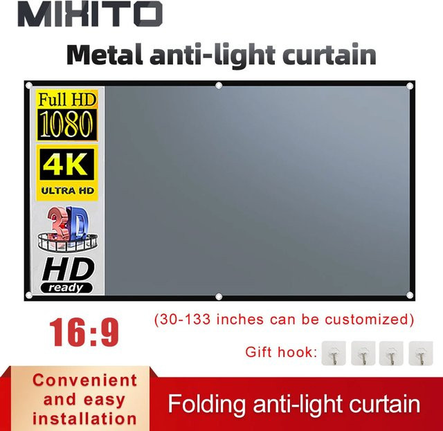 MIXITO Anti-Licht-Projektionswand Grau mit schwarzem Rand und Loch, 16:9 Format, für Outdoor, Haushalt und Büro - Bild 1