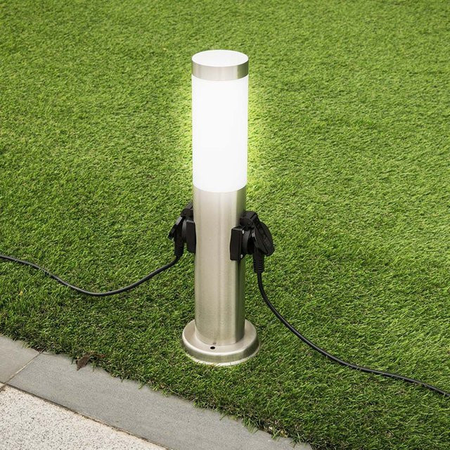 Ynhaw Zylindrische Streifenfassung aus Edelstahl in Silber für die Garten- und Landschaftsbeleuchtung, Wasserdichte Rasenlampe mit warmweißem Licht - Bild 1