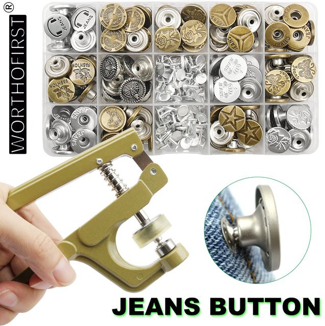 WORTHOFIRST 120 Sets Jeans-Knöpfe mit Zange zum nähfreien Wechsel der Taillengröße für Jeans und Mäntel aus Metall - Bild 1