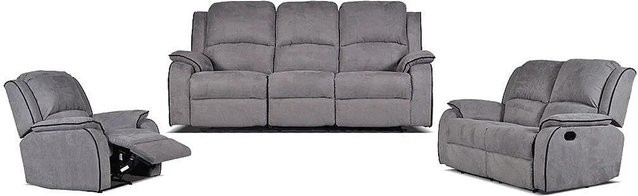 Vente-unique Couchgarnitur Hernani in Grau mit 3-Sitzer, 2-Sitzer und Sessel aus Microfaser, B/T/H: 210 x 158 x 100 cm - Bild 1