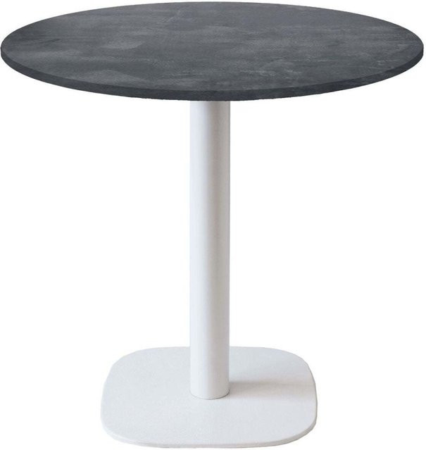 RestooTab Tisch Round runder Beistelltisch mit Stein-Dekor, Farbe Steingrau und Weiß, H: 75 cm, Ø: 70 cm - Bild 1