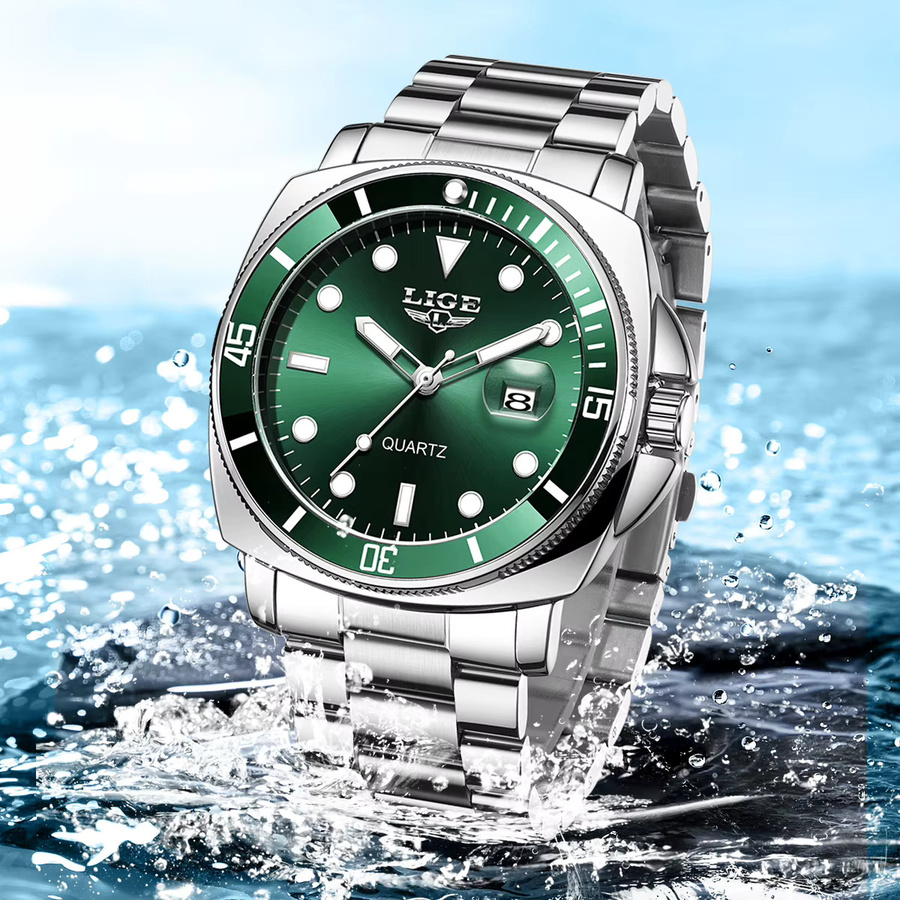 LIGE Armbanduhr, Quarzuhr, Herren, Grün, Wasserdicht - Bild 3